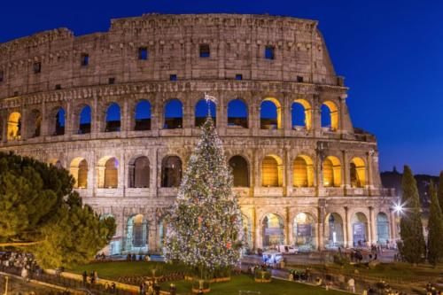 Colosseum in Rome at Christmas during sunset, Italy