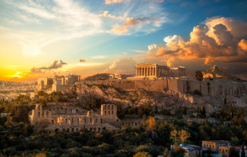 Akropolis von Athen bei Sonnenuntergang